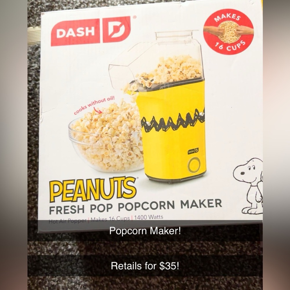 Dash x Peanuts Yellow Fresh Pop Popcorn Maker